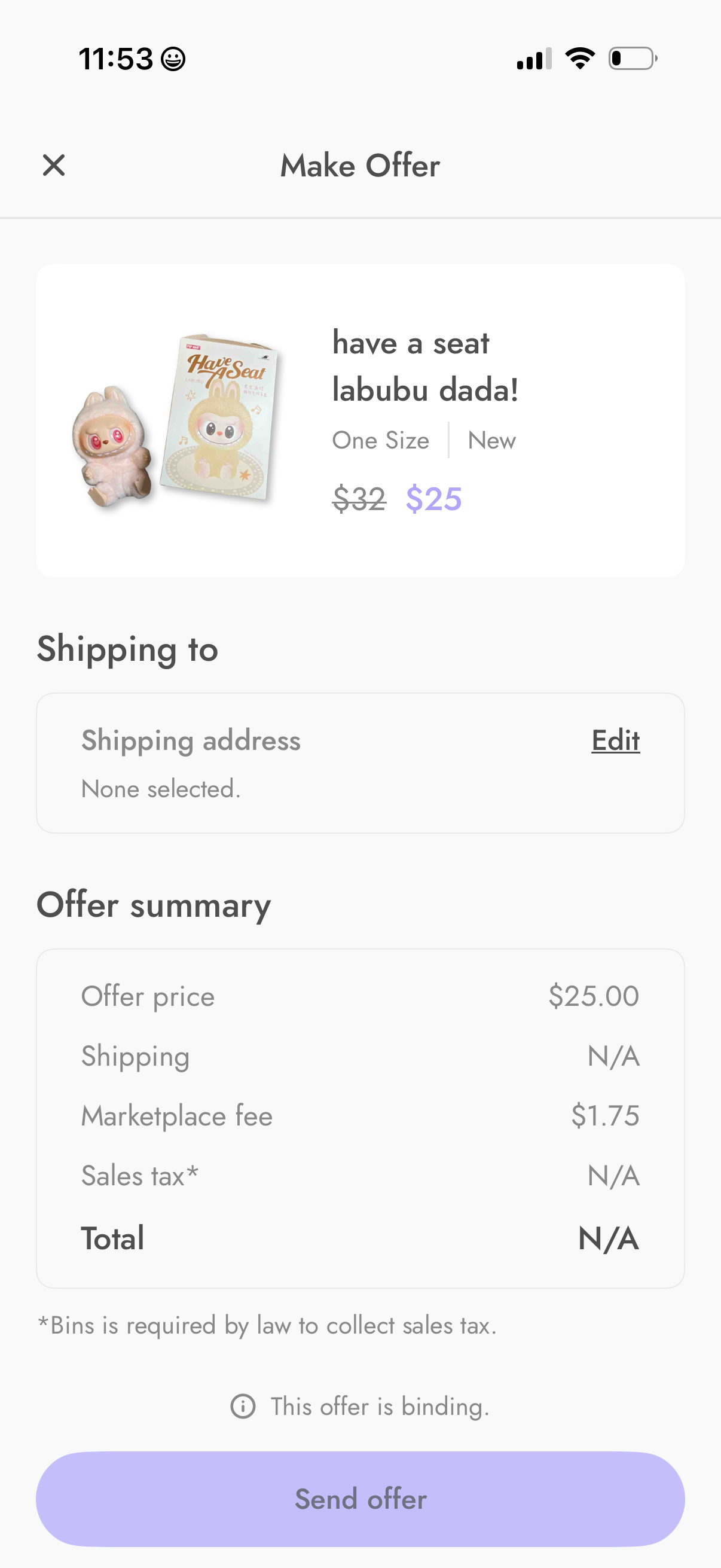 bins checkout screenshot